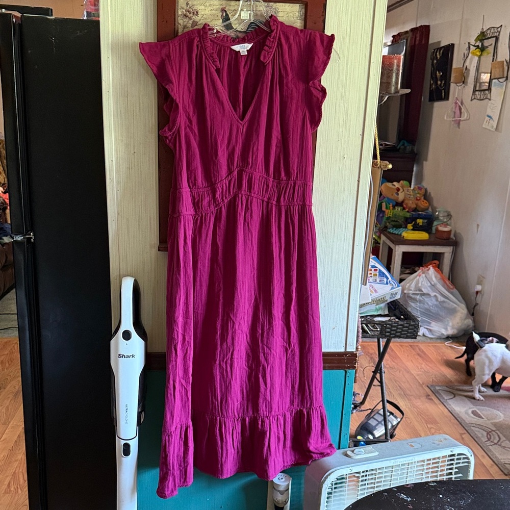 Time and Tru Fuchsia Ruffle Sleeve Top